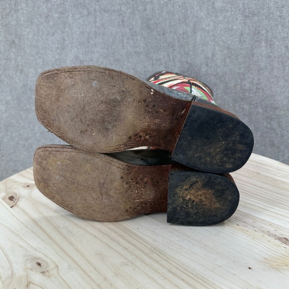 Macie Bean Women Size 8 Black Cracktacular Leather Aztec Serape Cowboy Boots - Picture 11 of 16